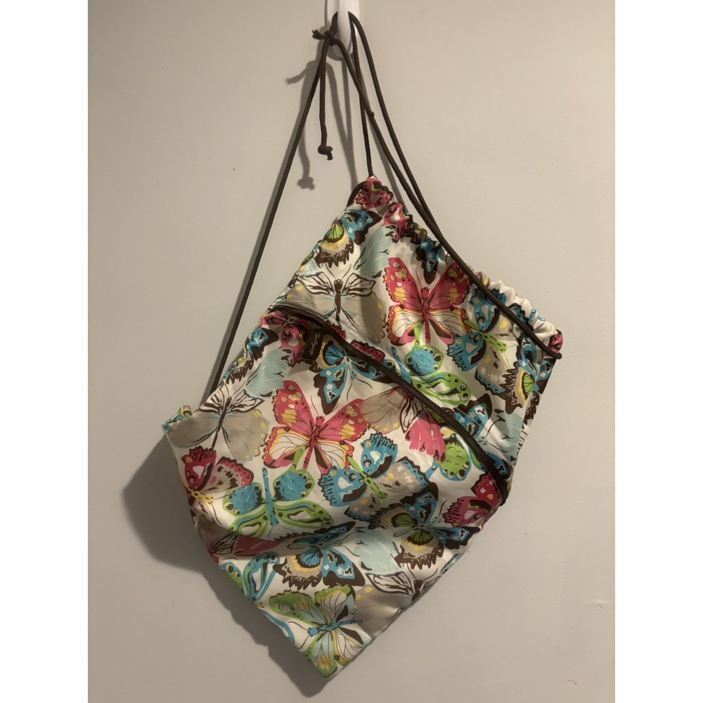Thirty One Drawstring Backpack Bag in Flutter Butterfly Zipper Tote Purse‎